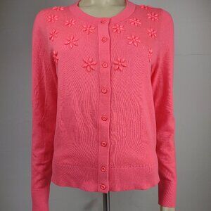 Kate Spade bright pink jeweled embellished silk blend button up cardigan Large